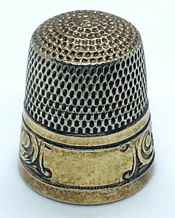ANTIQUE SIMONS BROTHERS  SIZE 7 STERLING & GOLD BANDED THIMBLE