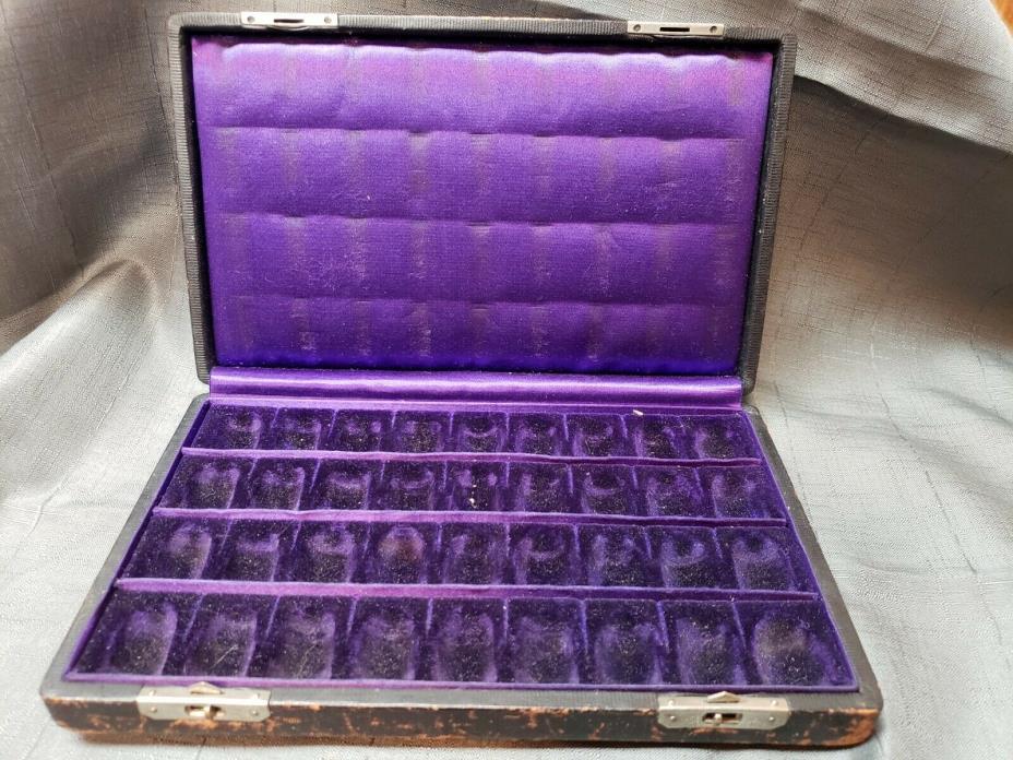 Antique Velvet Silk Leather Thimble Case - Holds 36 Thimbles