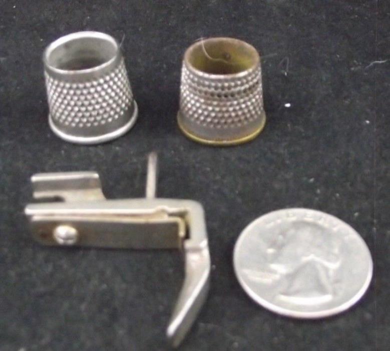 ANTIQUE 2 OPEN THIMBLES ENGLAND #3 #4 & SIMACO 31358 ? SEWING MACHINE FOOT PART