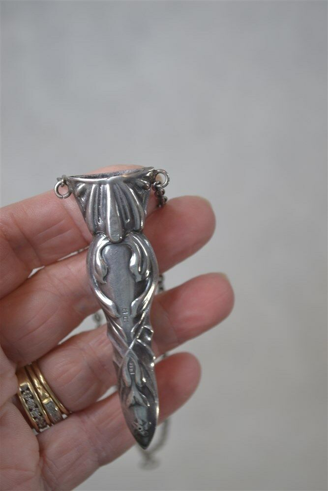 antique sewing scissor case holder sterling silver chatelaine original 1890