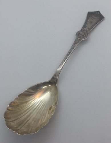 Hall, Hewson & Brower Antique Coin Silver Ornate Serving Spoon 8 3/8”