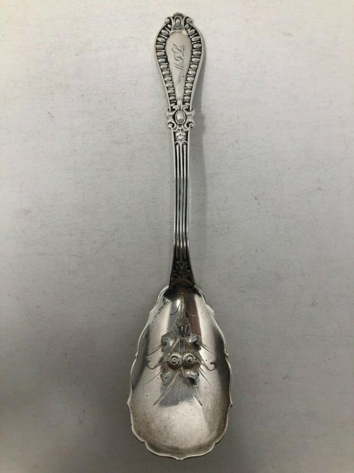 Wood & Hughes Gadroon Coin Silver Scalloped Preserve Spoon 6 1/2