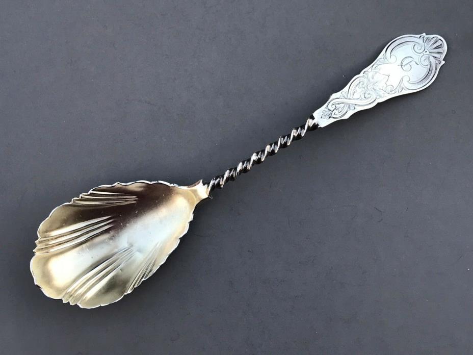 Antique Albert Coles Sterling Silver Berry Spoon Twisted Handle 8-1/2 inches