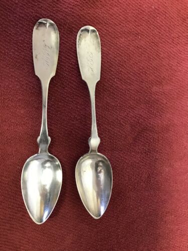 TWO ANTIQUE F Williams COIN SILVER Table SPOONS