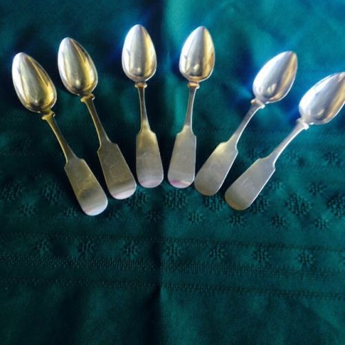 ANTIQUE A. HANFORD COIN SILVER FIDDLE BACK PATTERN TEASPOONS