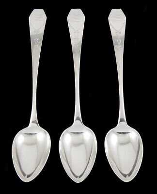 3 Antique c1800 American Coin Silver Coffin End T. Keller Serving Spoons 9 5/8”