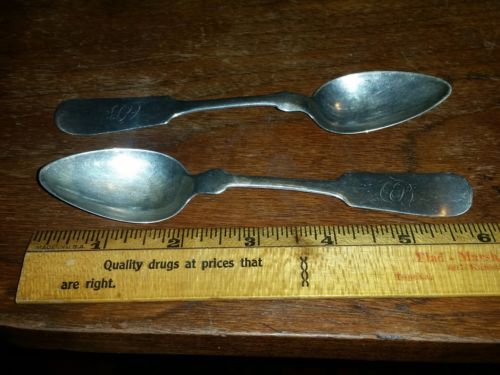 RARE American Coin Silver Table Spoons Fiddle Top-Ball Black & Co. 1851-1876