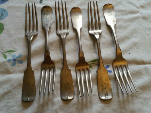 1830s Vintage WENDELL & HYMAN Fiddle Top COIN SILVER Dinner Forks-George Doty?