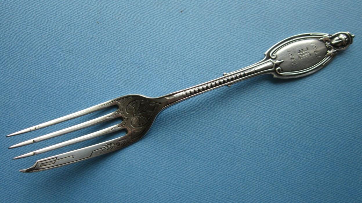 Antique Kenilworth Medallion Coin Silver Salad Fork by Albert Coles, NY c. 1867