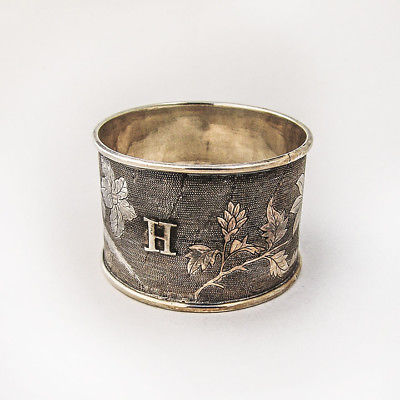 Chinese Export Silver Napkin Ring Floral Decorations 1900