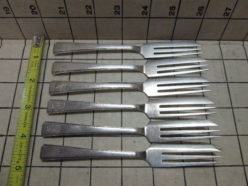 JAPANESE [950] STERLING SILVER SET OF 6 PASTRY FORKS / ARROW w/CIRCLE HALLMARK