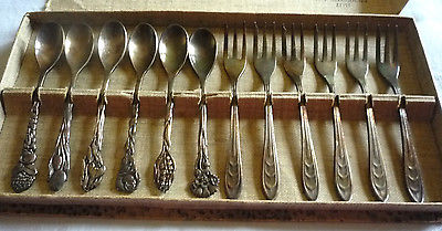 Dutch Silver Plate 6 Demitasse Spoons & 6 Cocktail Forks