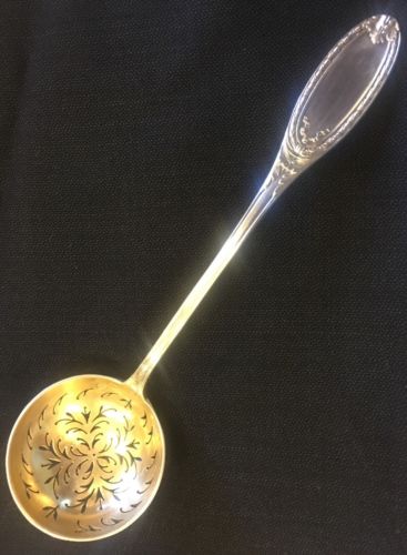 Antique French 950 Silver Sugar Sifter Spoon - Gold Gilt Bowl 6 1/4