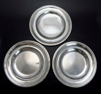 3 Heavy Antique c1800 French 950 Sterling Silver Plates Chargers