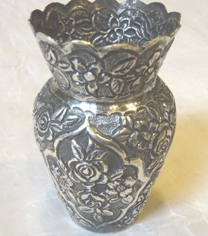 Vintage Ornate Antique German 800 Silver Floral Rose Detailed Vase