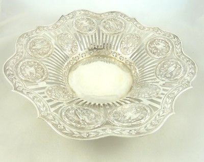 ANTIQUE SILVER HANAU CENTERPIECE BOWL PIERCED WORK BIRDS FLOWERS GARLANDS