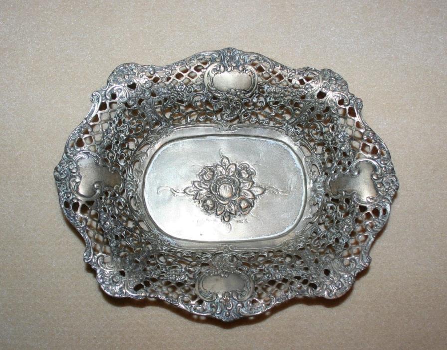 Antique German Repousse 830 Silver Openwork Pierced Flower Dish Bowl
