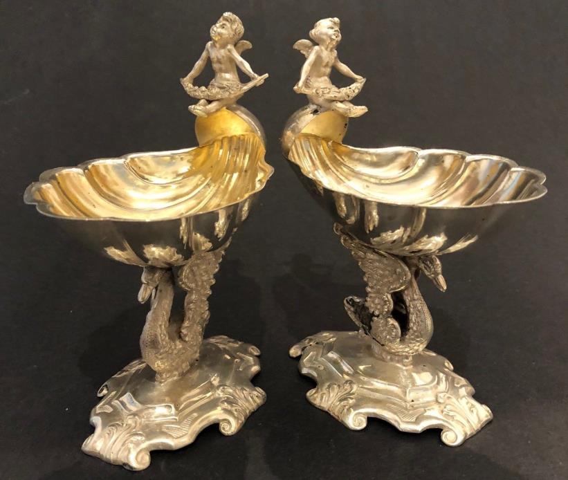 Two Antique German 800 Solid Silver Caviar Dishes by Schleissner and Sohne