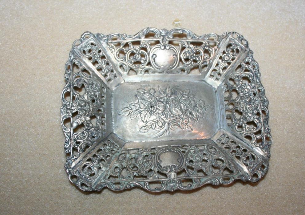 Antique German Repousse 800 Silver Openwork Pierced Flower Dish Bowl