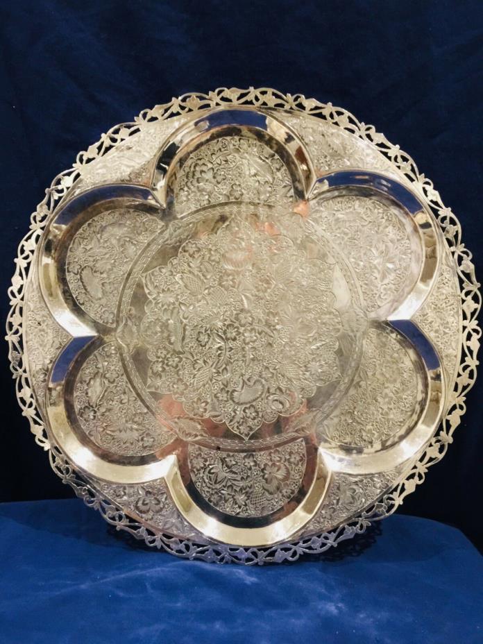 Museum Quality Middle Eastern Islamic Persian Turkish Solid Silver Signed Tray