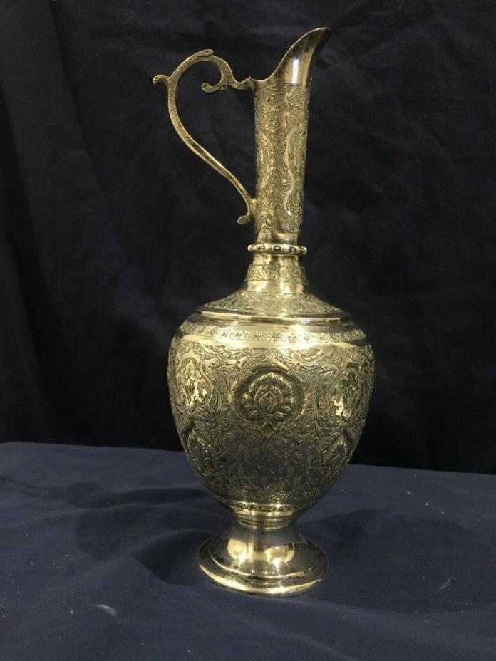 Magnificent Solid Silver Islamic Qagar Middle Eastern  Persian vase  /  Ewer