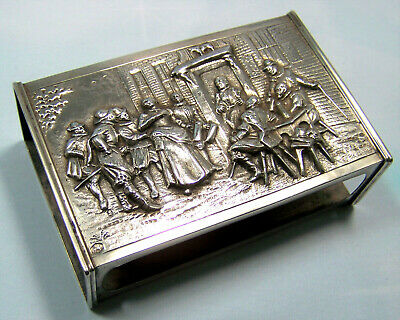 Antique Deep Repousse Dutch Netherlands 833 Silver Matchbox Holder Hallmarked