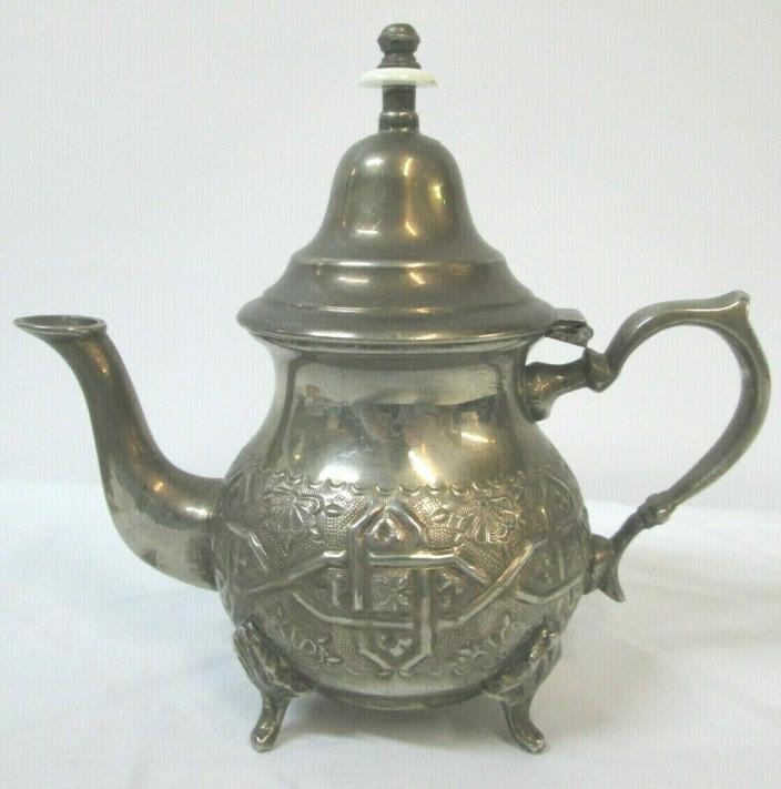 Antique Moroccan Teapot Silver Plated Marked Touzani Mohamed Barouk Fes