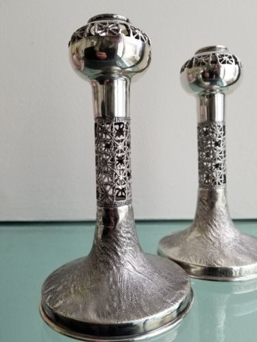 Pair silver P. Sarpaneva 'Pitsi' candlesticks '71 Mid Century Modern brutalist