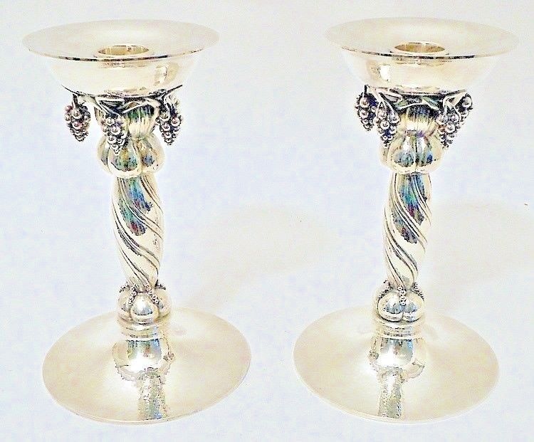 A pair of sterling “grape” candlesticks, Pattern 263B by Georg Jensen, Denmark