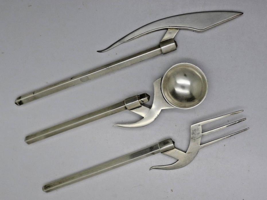 Georg Jensen RARE Important Experimental Sterling Silver Fork Knife Spoon Koppel