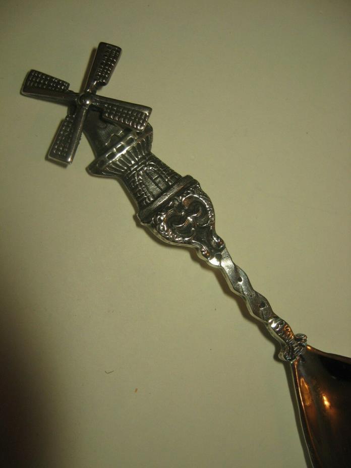 Vtg Mechanical Spinning Windmill Sugar Shovel  Danish Silver Souvenir Spoon OLD