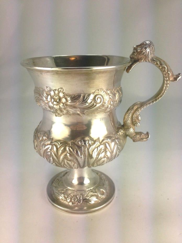 Antique Regency  Ornate Rare 1825 Charles Eley England Sterling Silver Mug/Cup