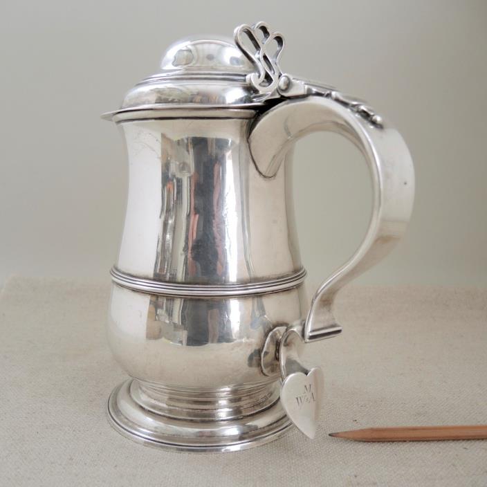 1779 Georgian Sterling Silver Quart Tankard English Stein 919g William Cattell