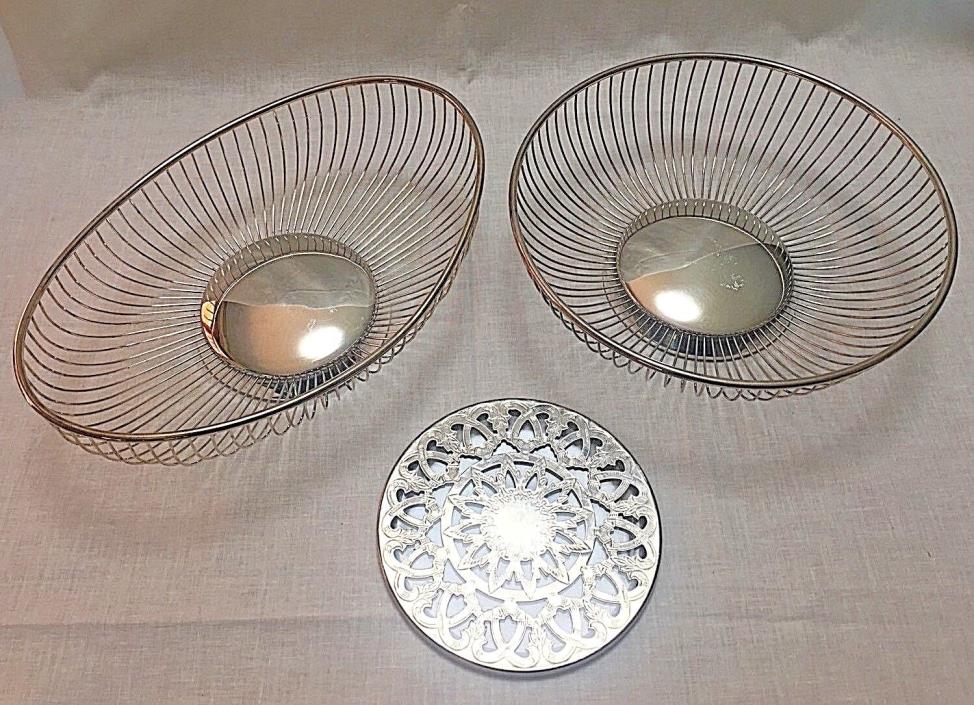 Vintage MCM Lot Wire Baskets and Trivet Eales Italy 1779 Bread Buns Serving Bowl