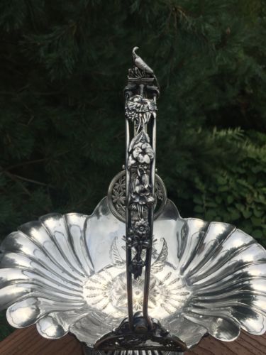 Antique Victorian Basket Cherubs & Bird Finial Meriden Silverplate Basket