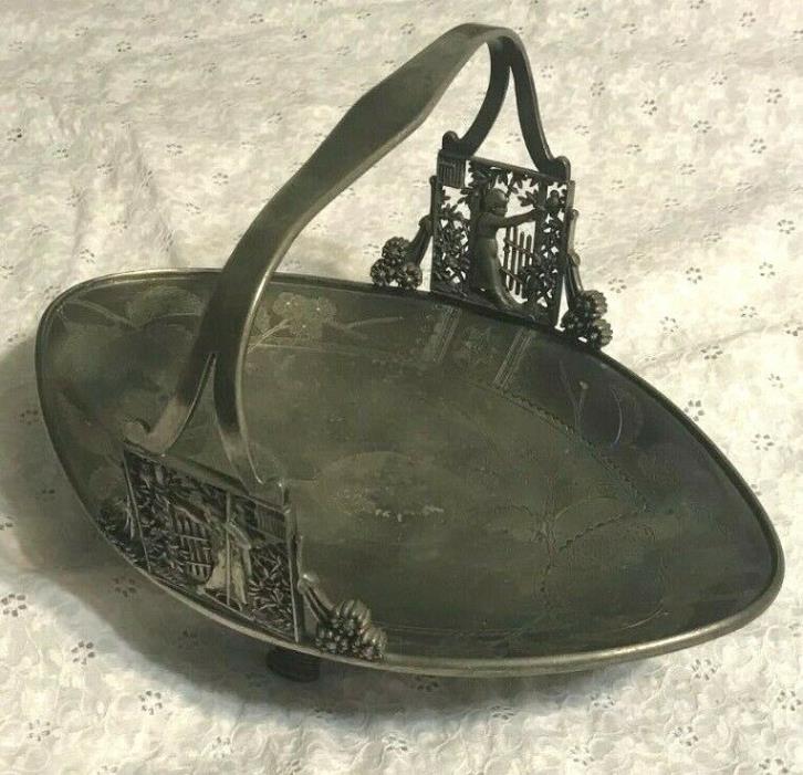 antique MERIDEN B COMPANY~1878~SILVERPLATE BRIDAL BASKET bowl ROMAN BOY vintage