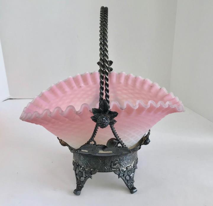 1885-1886  Silver Plate E.G. Webster & Bro Wedding Basket Original Pink Basket