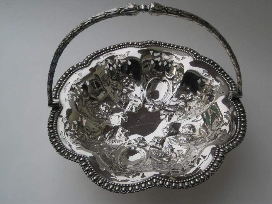 Vintage Ornate Silver Plate Bride's Basket with Handle  10