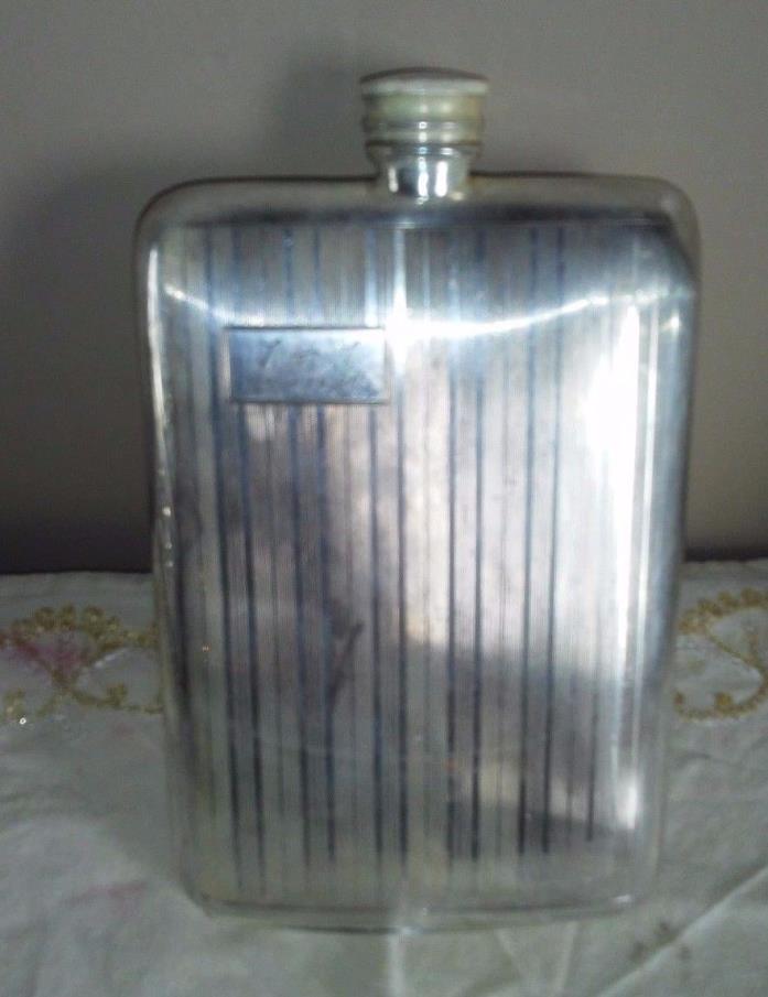 VINTAGE BIRKS SILVERPLATE FLASK 12 OZ MONOGRAMMED 1941