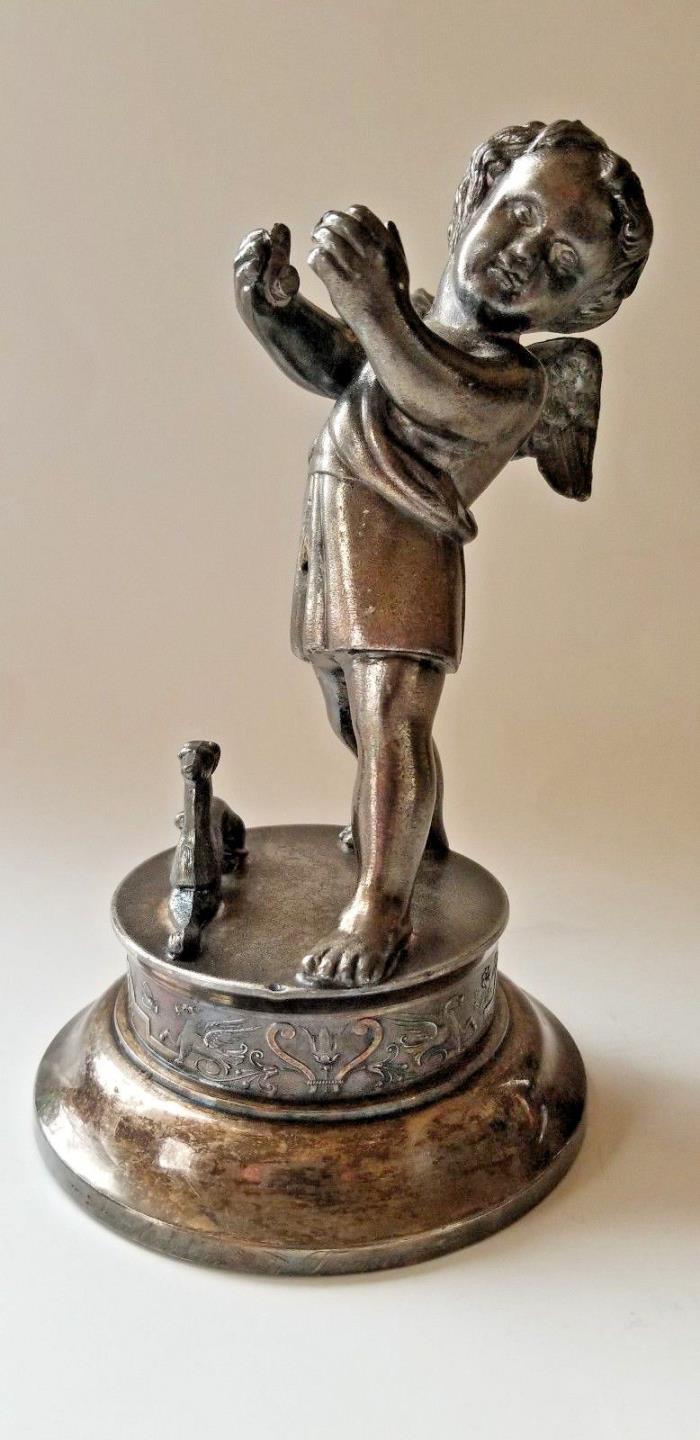 Antique Reed & Barton Vase Stand Cherub Dog Ornate Silverplate Very Rare Signed
