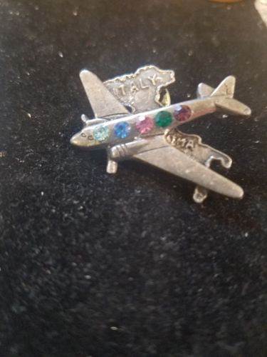AMI ITALY SILVER PLANE WITH COLORED RGINESTONES