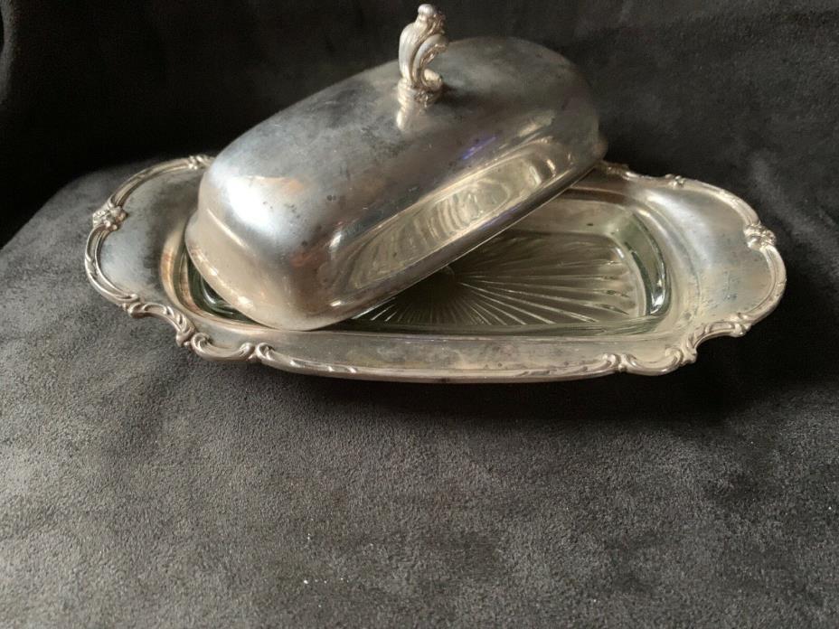 1847 Rogers Bros Silverplate Butter Dish with Glass Insert Reflection Pattern