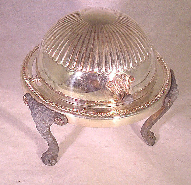 Vintage F.B. Rogers Silver on Copper Butter Dish Footed Bowl w/Roll Top Lid