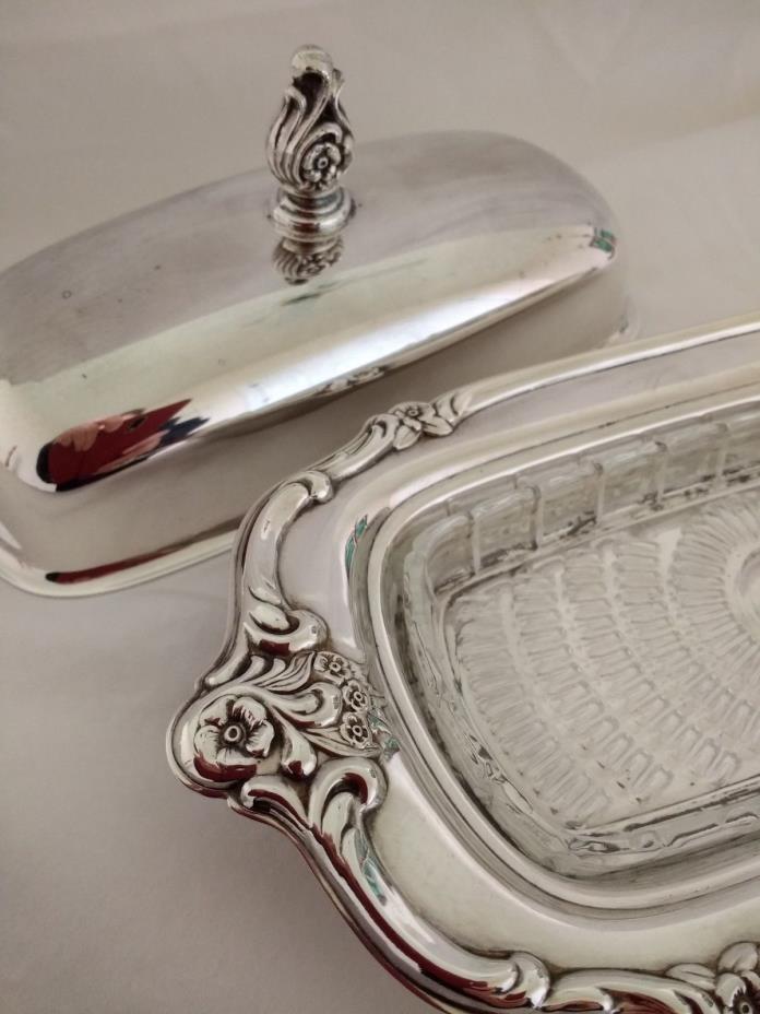 Silverplated Covered Butter Dish with Glass Insert by International Silver Co.