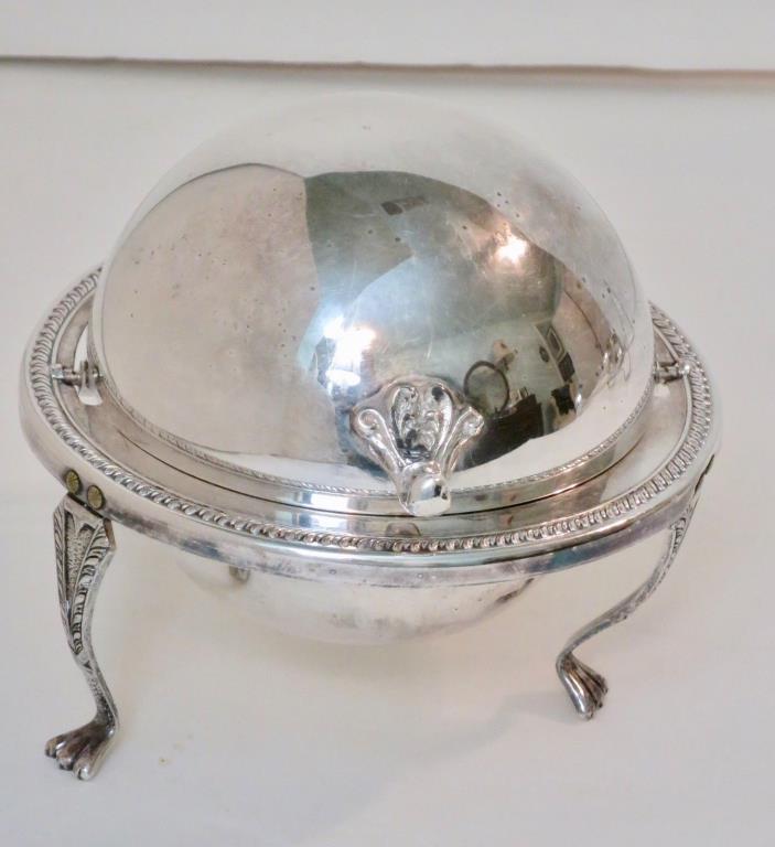 1883 Silver Plate Roll Top Lion Foot Butter Dish #172 F.B. Rogers Silver Company