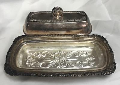 Vintage Portsmouth Silver Plate Butter Dish~Glass Insert~Unique Design~Excellent