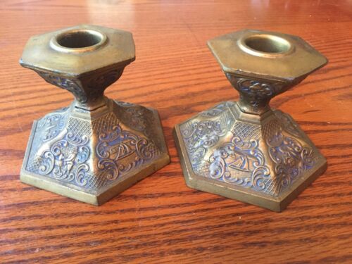 ANTIQUE Silver plate Candlesticks Marked H In Triangle Set Of 2 Vintage