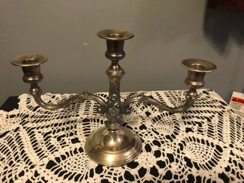 VINTAGE 3  ARM SILVER PLATE CANDELABRA LARGE 9 inches TALL 12 inches Wide