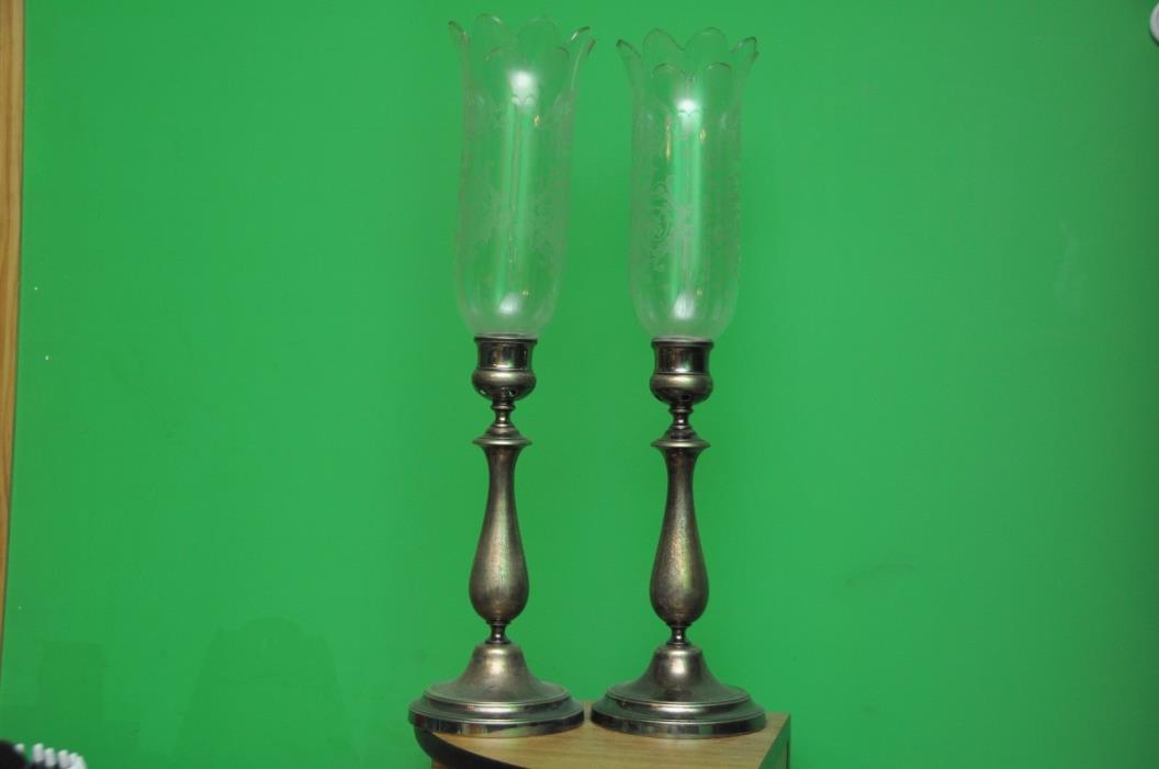 CHRISTOFLE Silverplate Candle Holders with Crystal Hurricanes 21-1/2