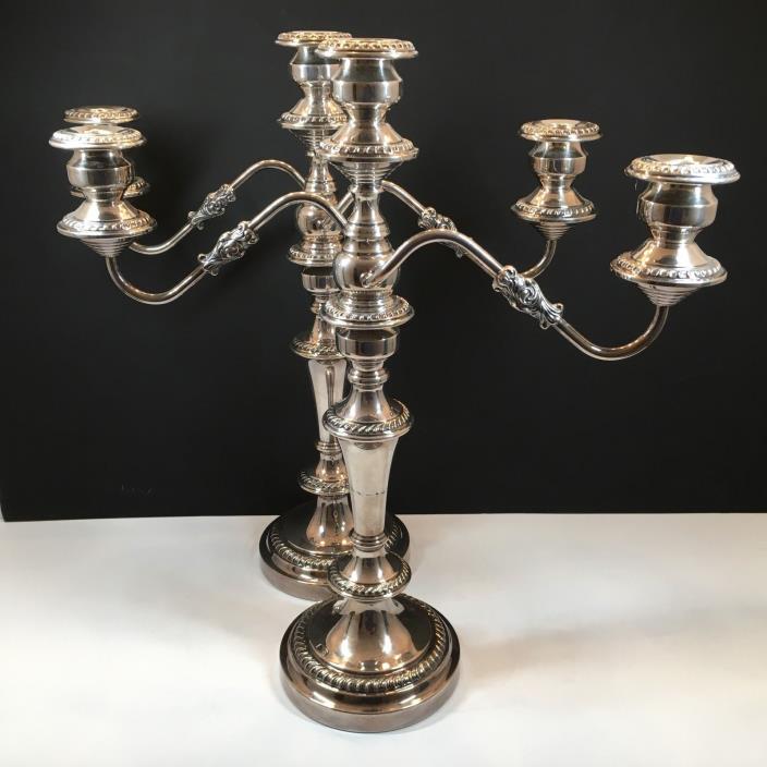 Pair of Elegant Silver Plated 3-Branch Candlesticks By Art & Co. 19